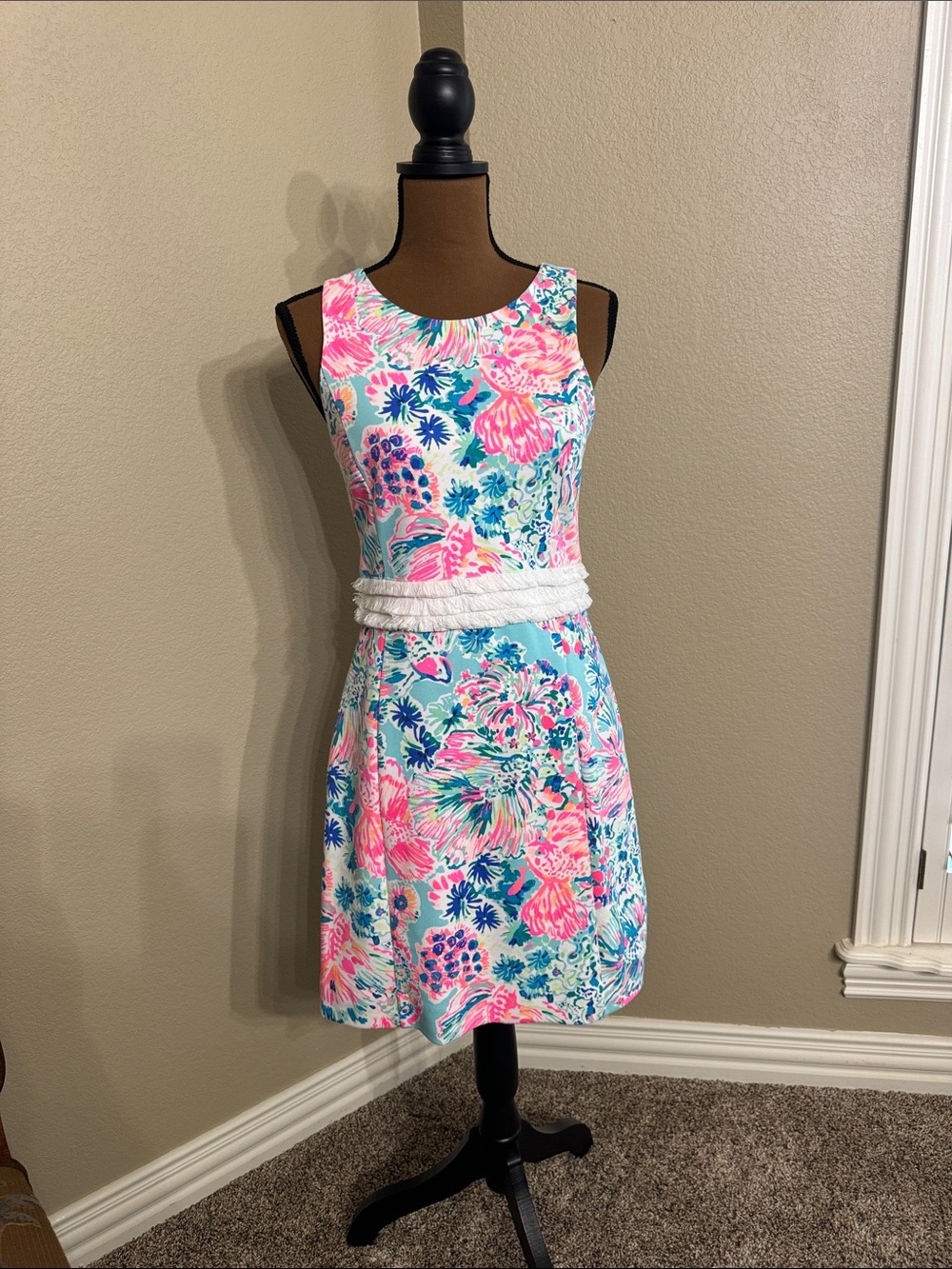 Lilly Pulitzer Sleeveless Floral Dress in Pink, Aqua & White